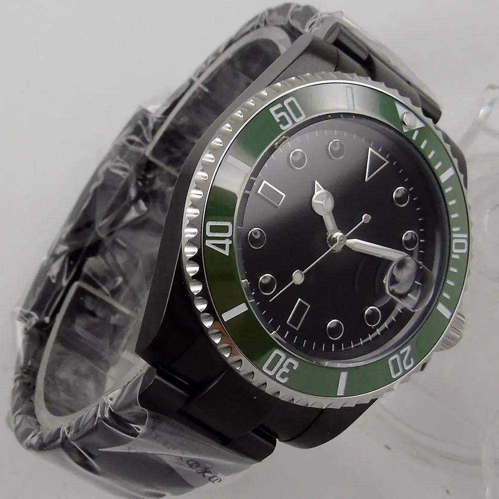 

40MM Black Sterile Dial Sapphire Glass PVD Coated Ceramic Bezel Date Glass Case Back Automatic Men's Wristwatch