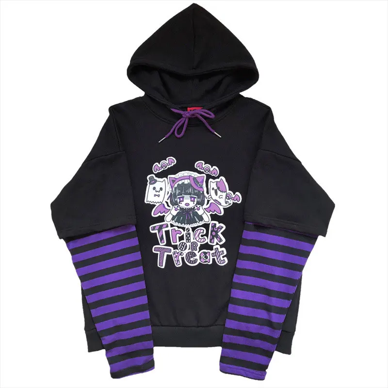 Autumn Kawaii Clothes Women Lolita Anime Cartoon Long Sleeve Hoodies Harajuku Egirl Hooded Sweatshirt Emo Grunge Tee Top Alt Y2K