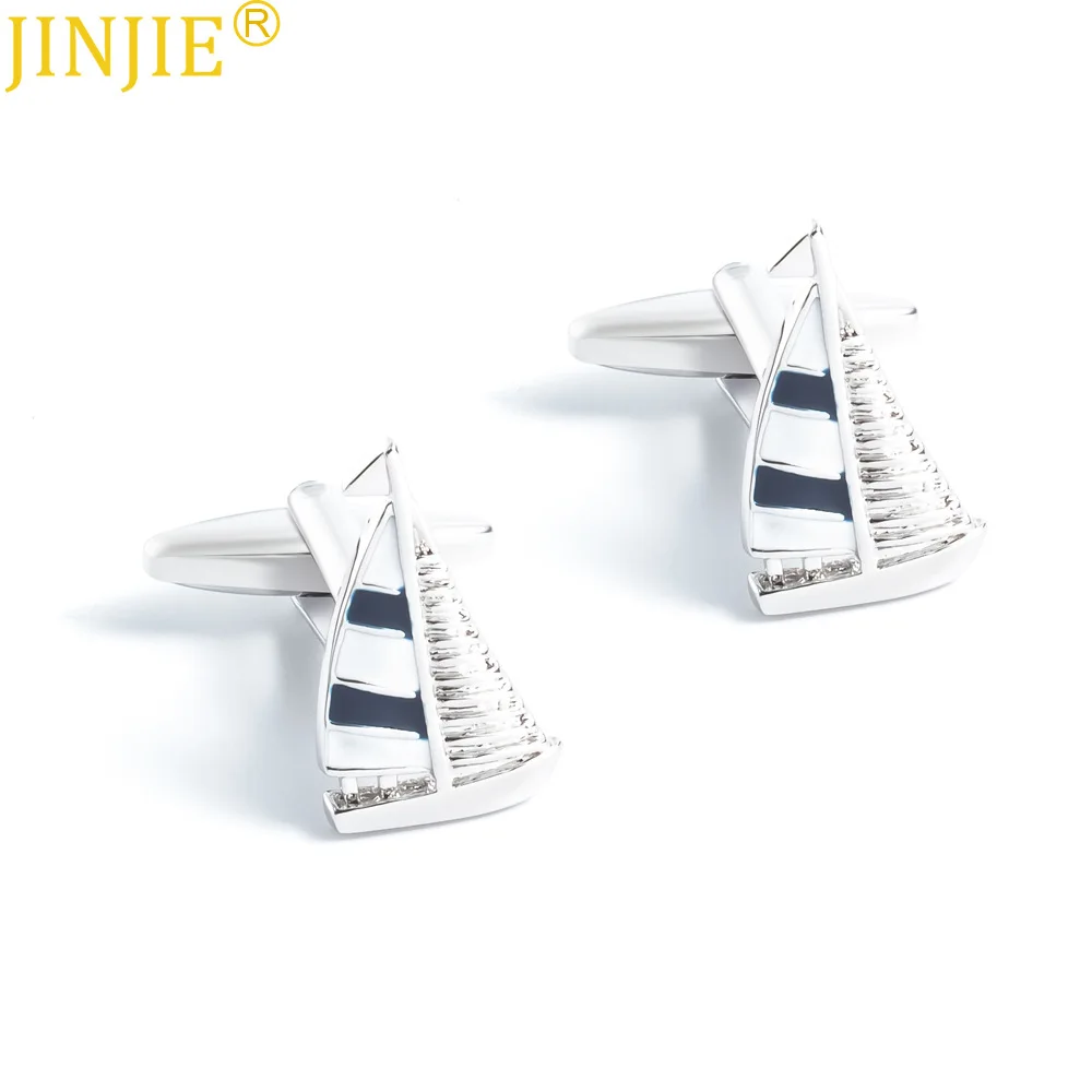 New Men's French Shirt Cufflinks Custom Wild Personality Black and White Sailing Ship Shape Cufflinks Luxury Jewelry  Men