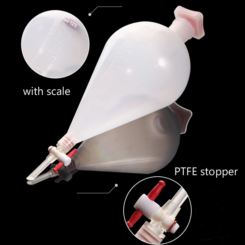 500mL Pear-shaped Plastic Separatory funnel with PTFE Stopper PP Separating Funnel Laboratory Supplies