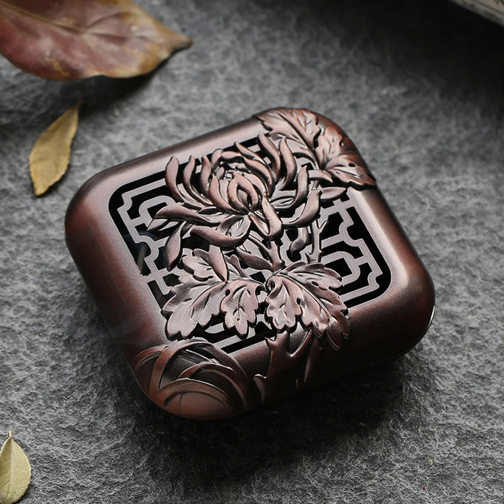 Mini Retro Incense Box, Alloy Coil Burner, Plum Blossom, Bamboo Chrysanthemum, 4 Gentlemen Zen Sandalwood Incense Censer