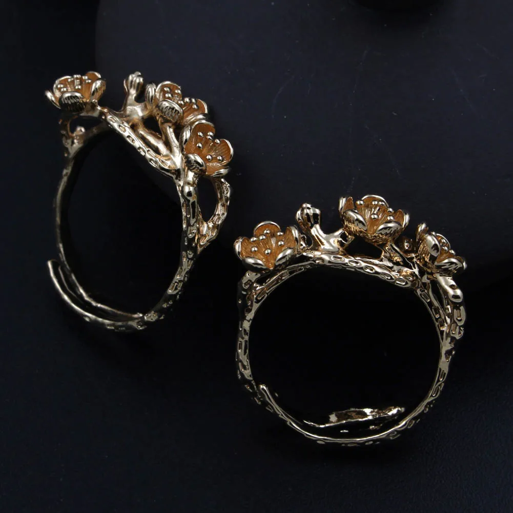 10pcs Cherry Flower Blossom Branch Rings Quality Brass Silver Gold Color Jewelry Accessoies Women Simple Open Cuff Rings