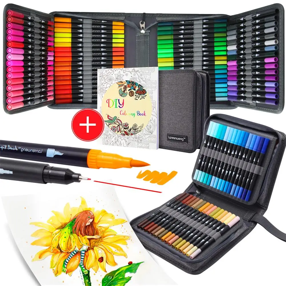 12/24/60/ 120/160 Color Brush Markers Pens ZSCM Colored Pencil Watercolor Art Markers Fineliner Calligraphy PensChristmas Gift