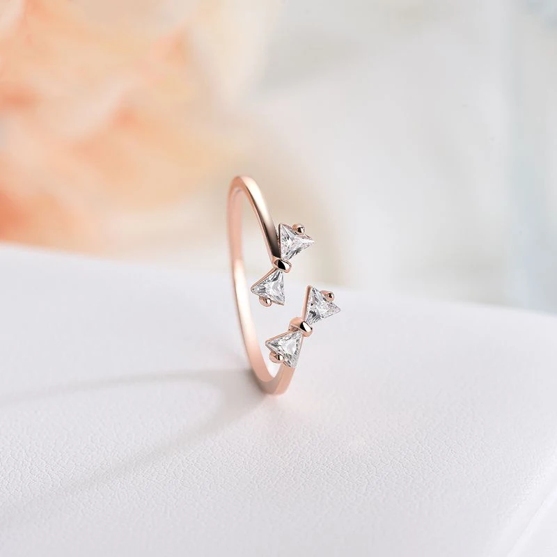 Bowknot Shape Ring with Zircon Gemstone for Women S925 Silver Jewelry Open Finger Rings Wedding Party Bridal Ornaments Wholesale