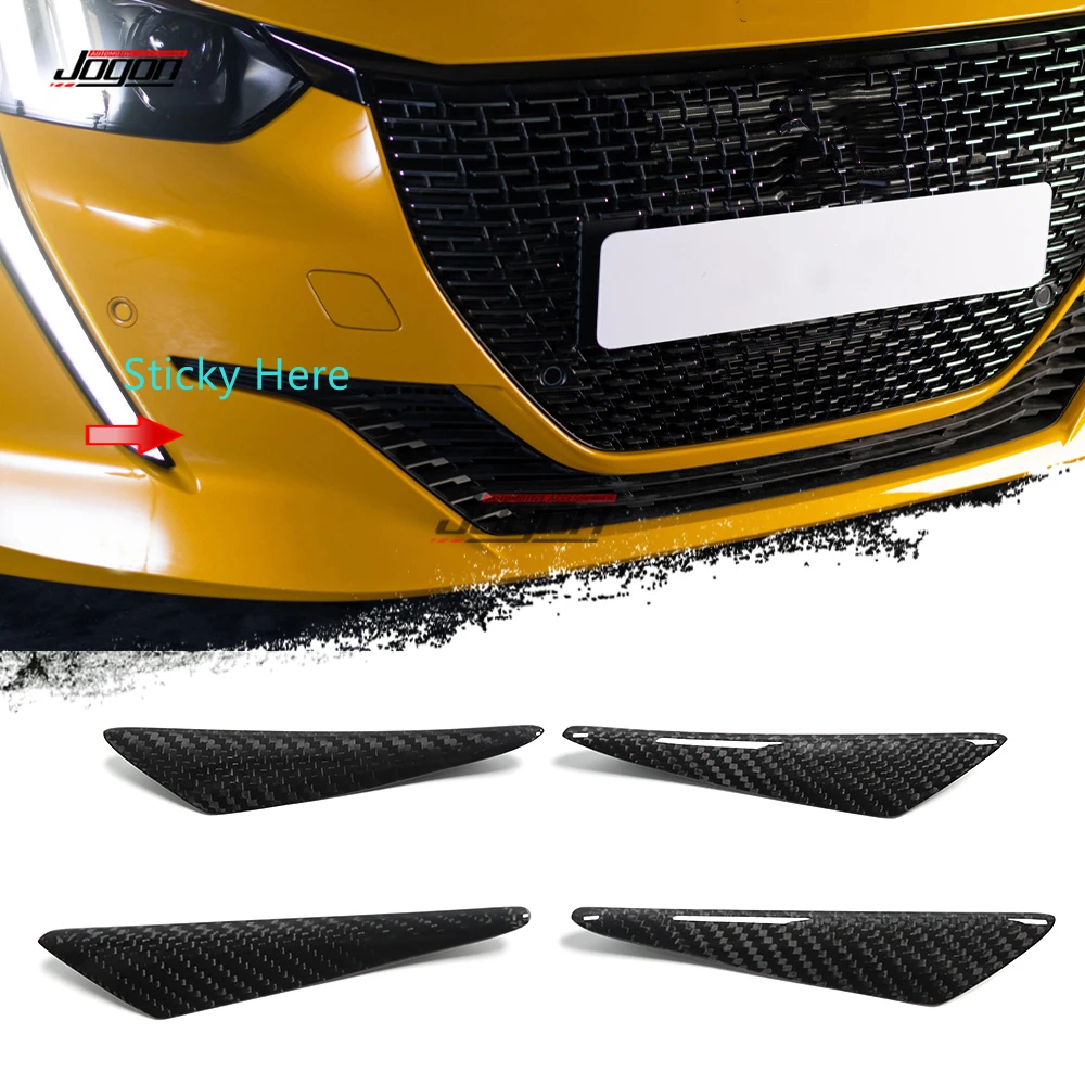 4Pcs Carbon Fiber Front Bumper Lip Splitter Fins Body Spoiler Canards Refit Trim For Peugeot 208 A9 2012-2019 P21 2019-2022