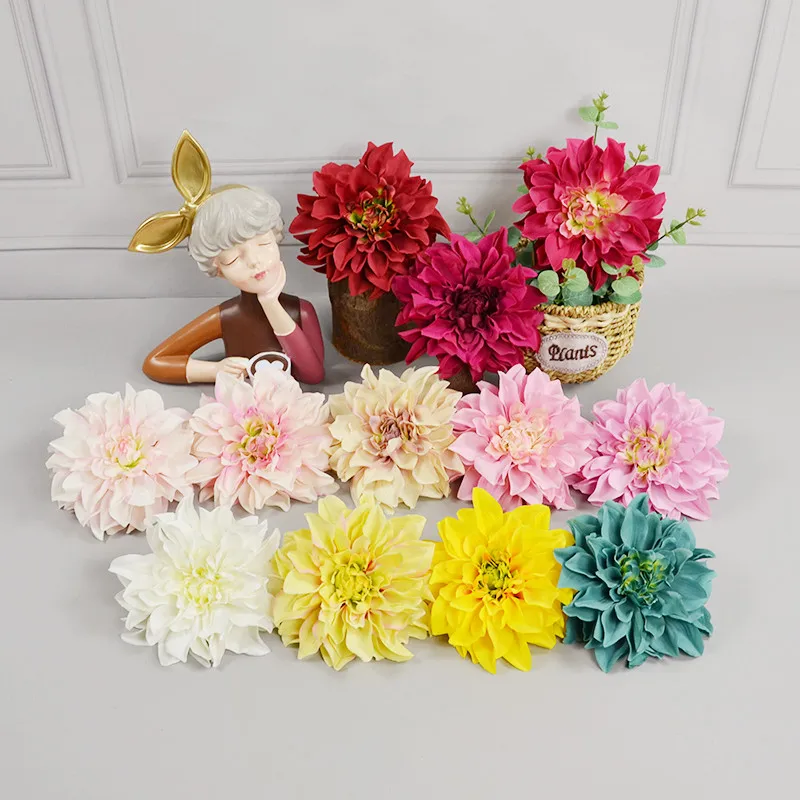 Grande tête de fleur de dahlia artificielle en soie, 16cm, 1 pièce, pour décoration de mariage, maison, fête, mur de fleurs, boîte cadeau, processus