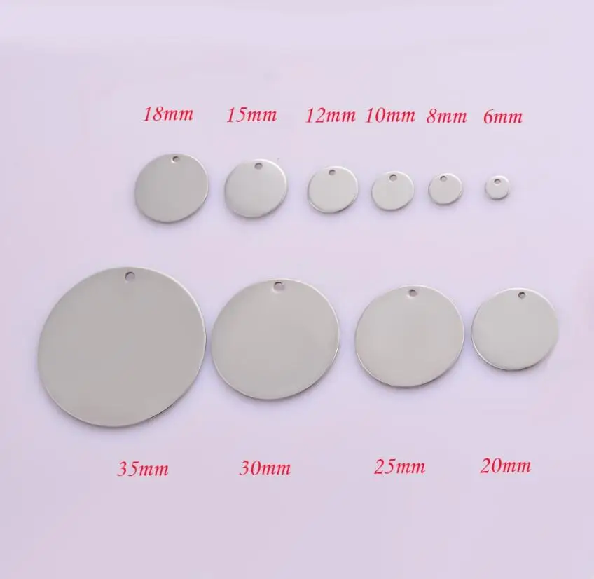 100 Stück 6–35 mm Edelstahl-Charms, runder Erkennungsmarken-Anhänger, Stanzrohlinge, Anhänger für Halsketten, DIY-Schmuckherstellung, 3 Farben – Detail 6