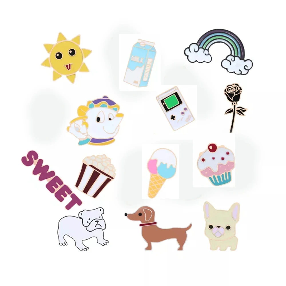 Fashion brooch color enamel pins sun rainbow ice cream dog game machine metal badge denim shirt  button women wholesale jewelry