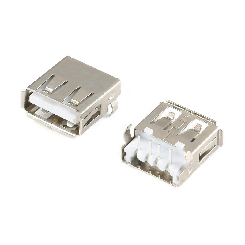 10Pcs USB-AF Type A Standard Port Female Solder Jacks Connector PCB Socket 90 Degrees Rimless/Crimping