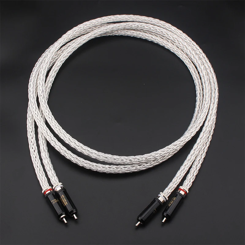 

HIFI 8N OCC Silver Plated 8AG 16 Single Braided RCA to RCA Signal Audio Cable HiFi Power Amplifier CD Player Cord