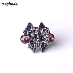 Retro Gun Black Small Bow Hair Claw Hair Clip Women Mini Rhinestone Hair Slide Clip Hair Accessories