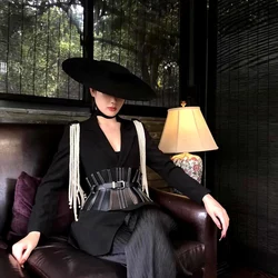 Sombrero de fieltro de lana de ala ancha negro, sombrero Trilby cálido y disquete elegante para invierno, vestido de iglesia, Fedora de boda, gorra de Jazz, moda para hombres y mujeres, Panamá