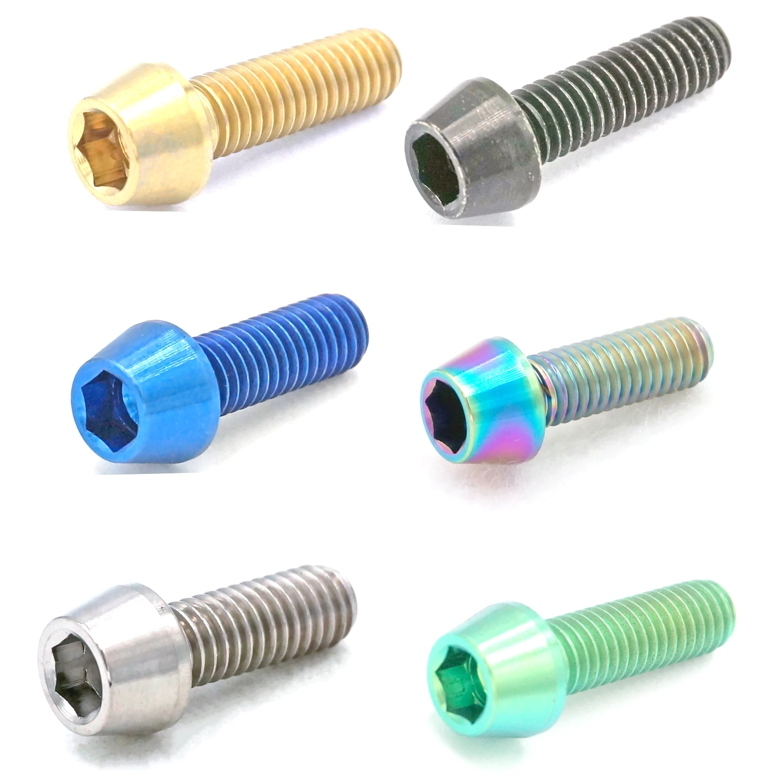 

(4) M6x1 Thread Length 10-65mm Colorfuil TC4 GR5 Titanium Alloy Hex Screw Taper Cone Head Bolts Bicycle Crank locked Disc Brake