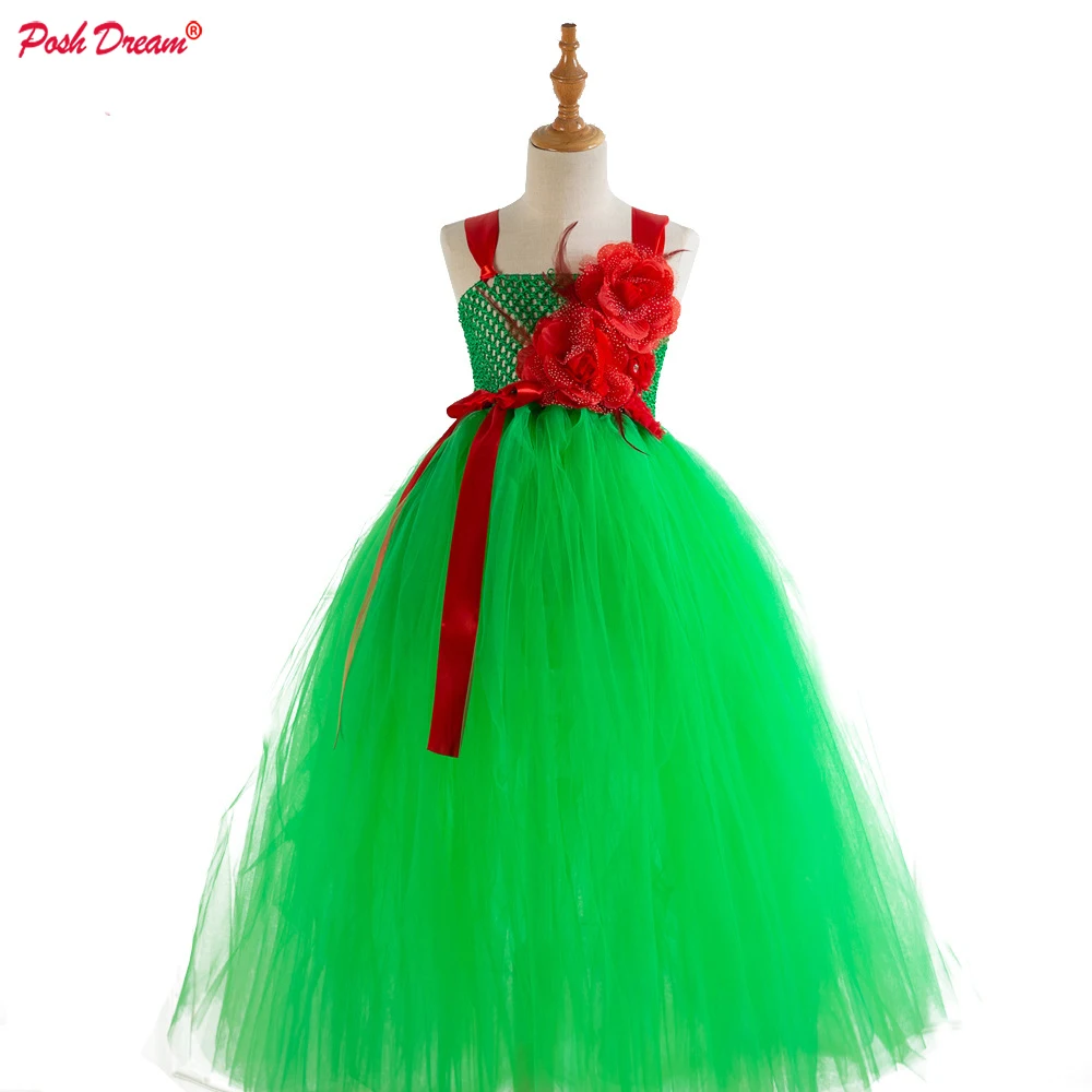 

POSH DREAM Princess Green FlowerDress Cosplay Costume Kids For Girl Fancy Green Dress Halloween Christmas cosplay costumes