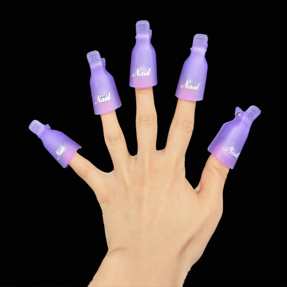 10 Pz/set Nail Polish Remover Durevole Clip di Tappo di Plastica Del Chiodo Soak Off Gel Uv Polish Remover Involucro di Silicone Strumento Unghie Artistiche punte Kl/8