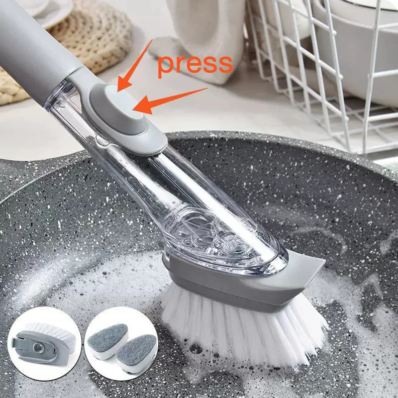 Kitchen Cleaning Brush 2 In 1 Long Handle Cleaning Brush Sponge Head Washing Tools Kitchen Sink Scrubber Dish Washing Brush Tool