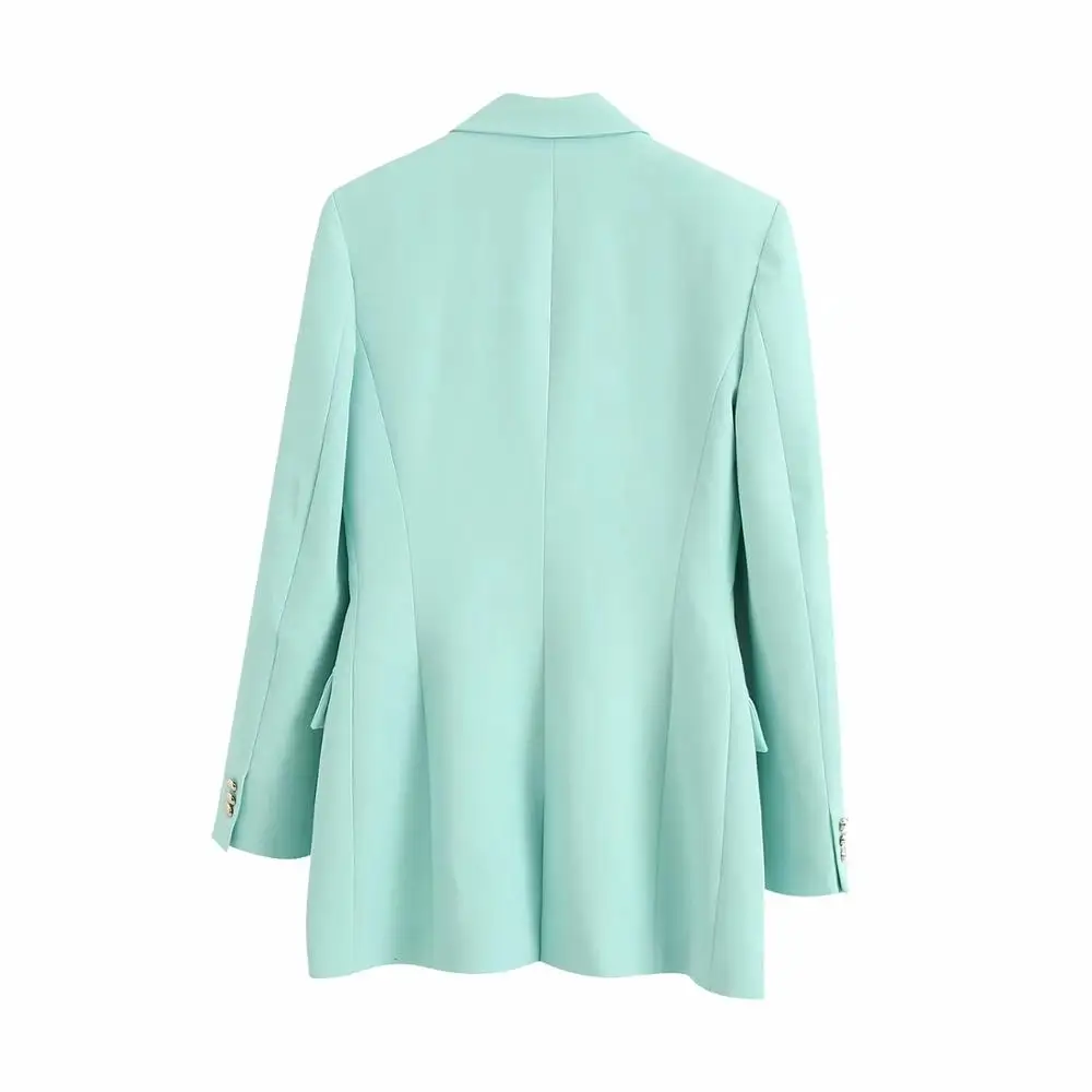 Mint Green Women Blazer OL Tailored Collar Double Breasted Coat Suit Jacket 2023 Elegant Autumn Woman Clothing