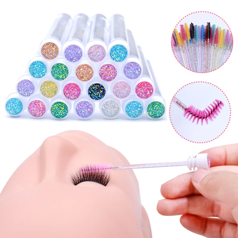 50sets Eyelash Mascara Wands With Tube Reusable Lash Spoolie Brush In Container Disposable Eyebrow Applicator Case Wholesale