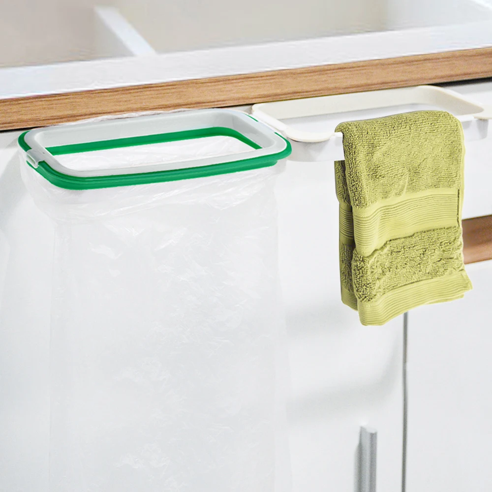 Hangable kitchen home door back cabinet trash can bracket garbage bag hanging storage rack