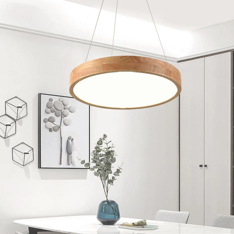 Modern Contracted LED Pendant Light For Restaurant Study Bedroom Nordic Decorative Log Single Head Circular Indoor Luminaire