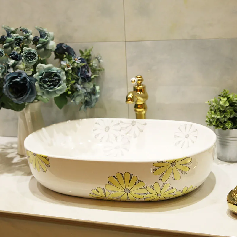 

Yellow Daisy Succinct Modern European Warm Decorative Wash Basin Over the Counter