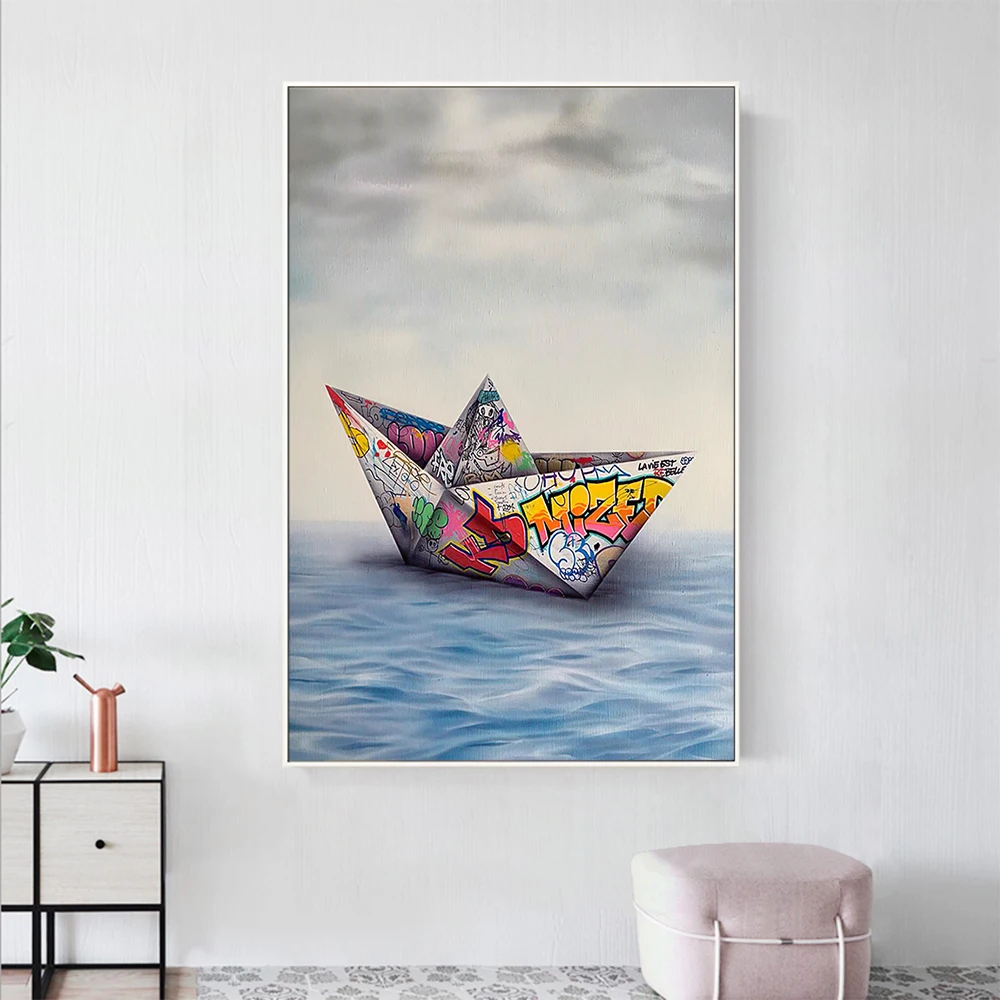 Граффити художественная бумага Оригами лодка Холст Картина плакаты и принты настенные художественные картины для гостиной Куадрос украшение для дома