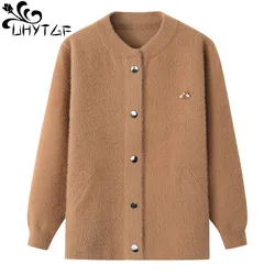 UHYTGF Spring autumn sweater jacket women Mink cashmere cardigan women casual warm short tops coats big size sweater Female1234