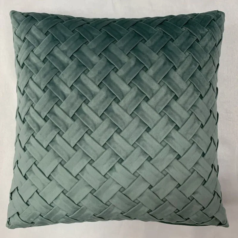 Turquoise Pleated Cushion Cover Home Decorative Square Weaving Throw Pillowcase