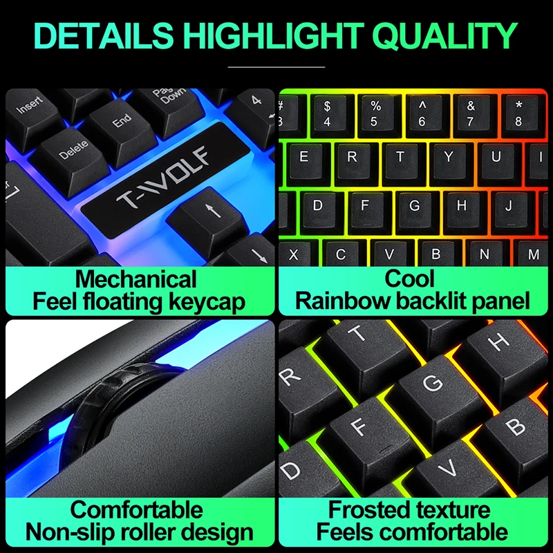 Teclado y ratón para jugadores, teclado para juegos de PC, teclado retroiluminado RGB, teclas de goma con cable, teclado español, ratón para jugadores