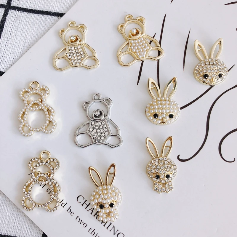 DIY jewelry accessories exquisite wild round inlaid zircon to the pearl rabbit bear pendant jewelry accessories materials