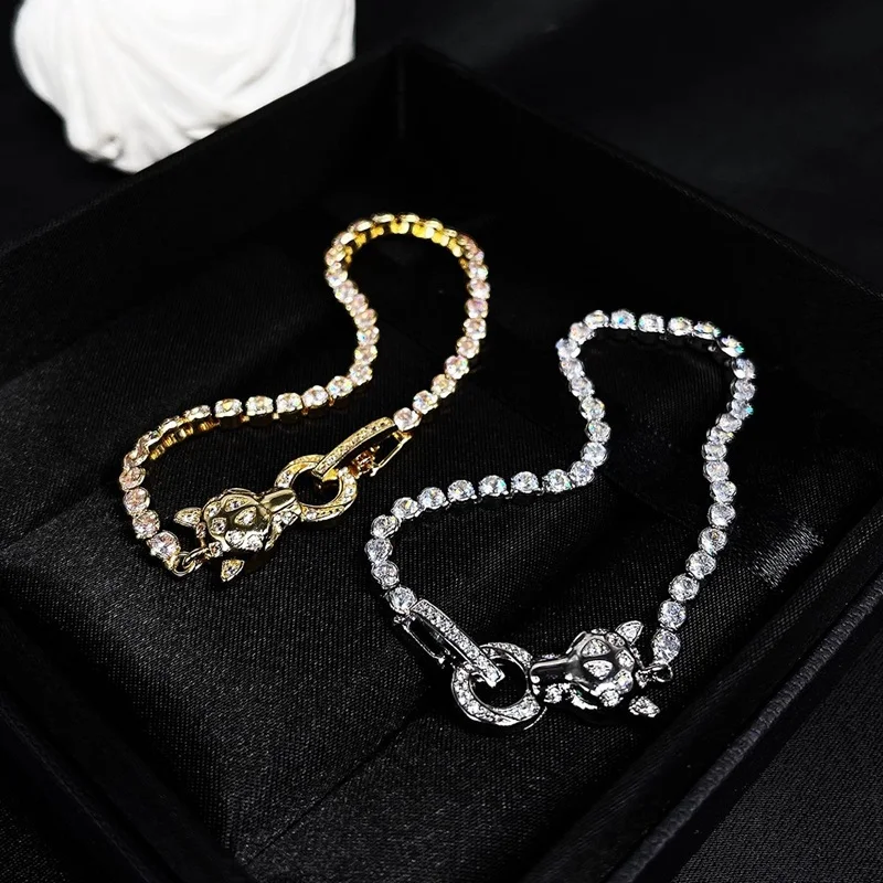 OMHXZJ Wholesale BA246 European Fashion Fine Woman Man Party Birthday Wedding Gift Leopard AAA Zircon 18KT White Gold Bracelet