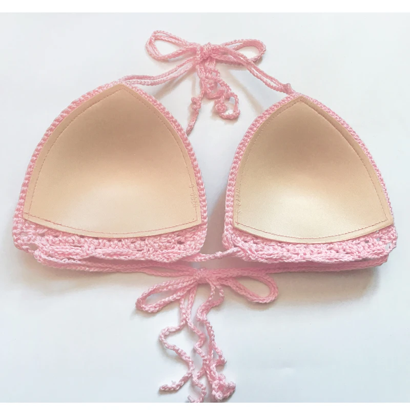 Pink Bikini Top 2024 Summer Sexy Swimwear Women Handmade Knitted Swimsuit Crochet Padded Bra Push Up Ladies Beachwear Swim Suit