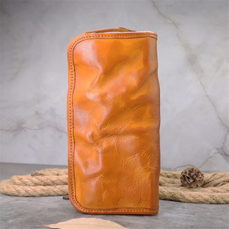 Pochette universale da uomo e da donna in vera pelle naturale stilista retrò portafoglio lungo di grande capacità in pelle bovina di alta qualità