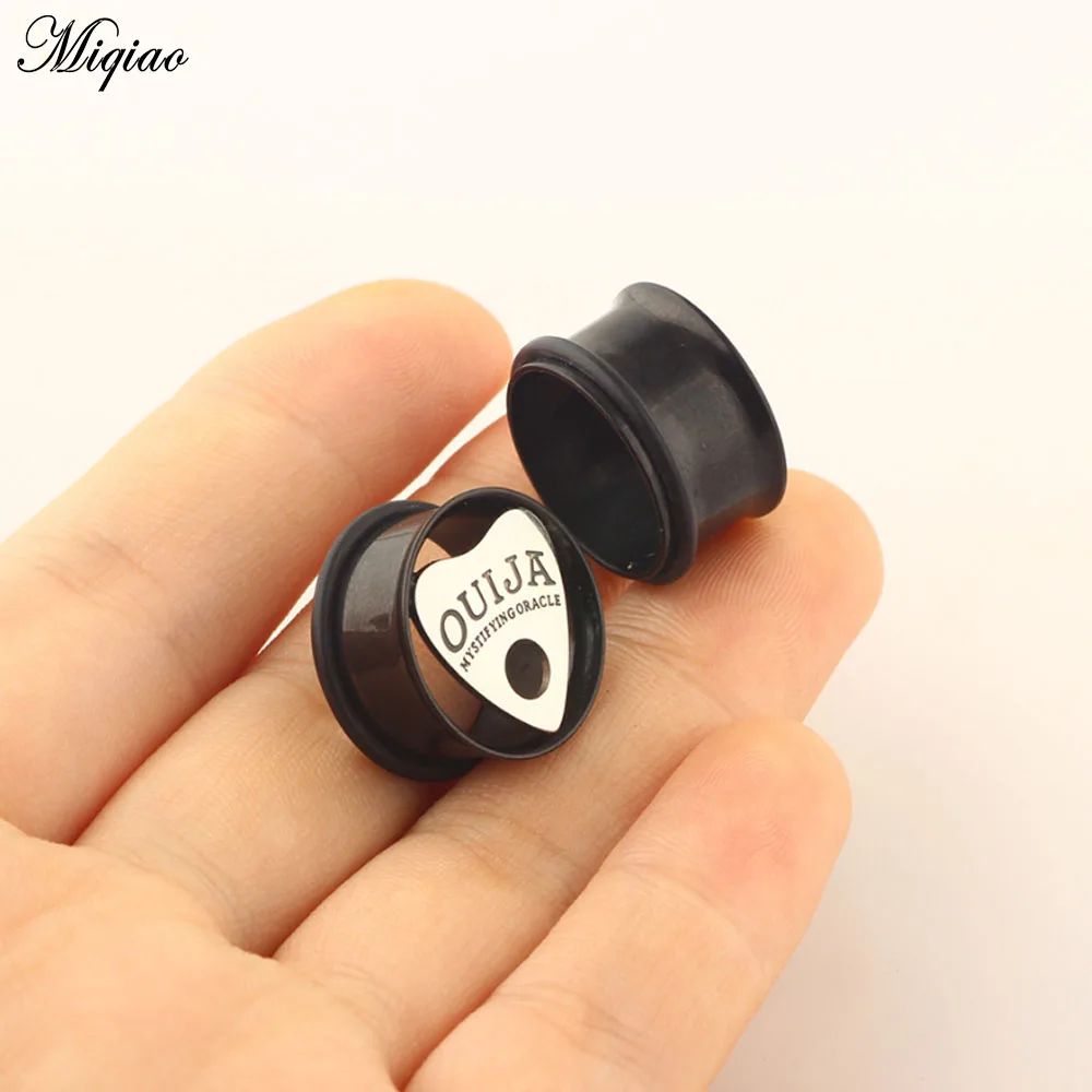 Miqiao 1pc Anodized Black 316l Surgical Steel Ouija Eyelet Flared Flesh Tunnel Ear Plug Gauges Earrings Hollow Plug Expander