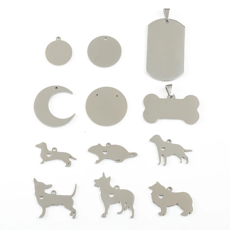 5 PCS 304 Stainless Steel No Fade Dog Bone Moon Round Charms Handmade Craft Pendant Jewelry Making,DIY for Necklace Bracelet