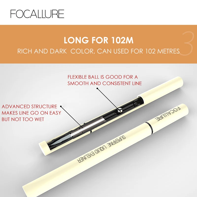 FOCALLURE Waterproof Long-lasting Black Liquid Eyeliner Ultra-thin Quick-Dry Smooth Eye Liner Pencil Eyes Makeup Cosmetics Tools