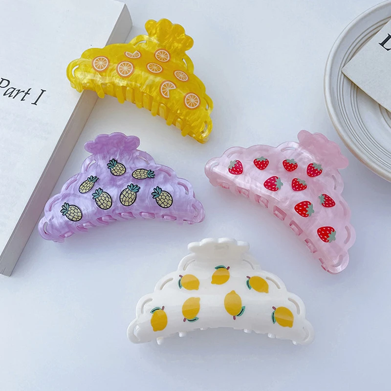 New Sweet Geometry Fruit Series Hairpins Accessories  Acetate Memphis Hair Claw Fashion Lady Shark Clip For Woman Girls