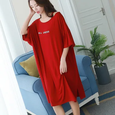 New Summer Sleep Shirt Big Size Sleepwear Woman 90 kg Fat mm Letter Print Women's Nightgowns Modal Short Sleeve Night Dress