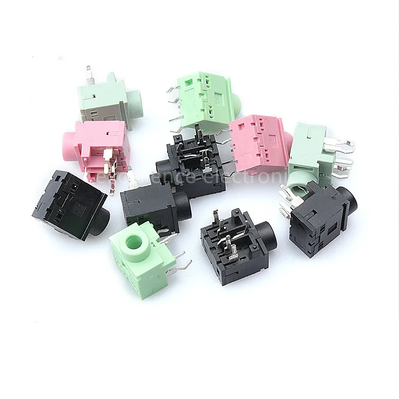 10PCS High Quality 3.5mm 0357-5P Female Audio Connector PJ317 5Pin DIP Headphone Jack Socket PJ-317 Pink Green Black Copper