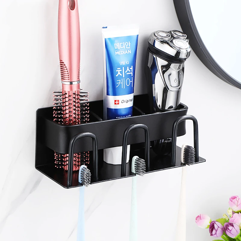 Wall Mounted Toothbrush Holder Aluminium Alloy Toothpaste Rack Bathroom Household Space Saving Bathroom Accessories