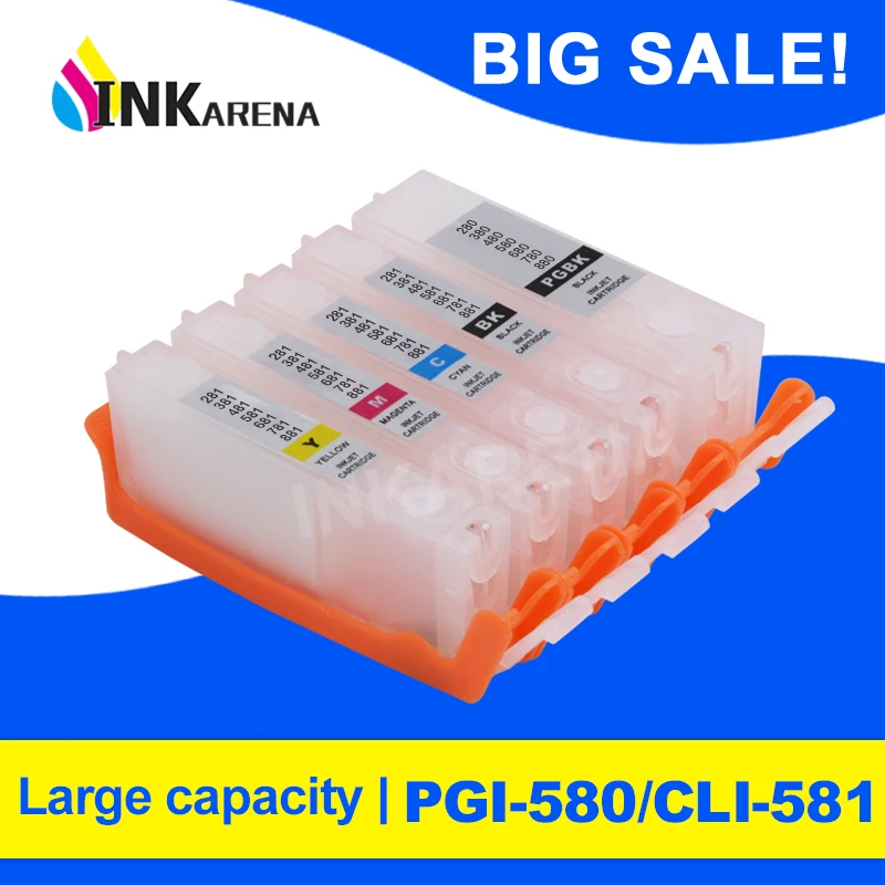 

INKARENA Empty PGI-580 CLI-581 Refillable Ink Cartridge PGI580 CLI581 For Canon PIXMA ts705 TR7550 TR8550 TS6150 TS8150 TS9150