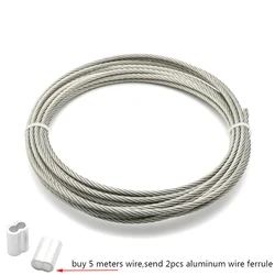 Cable de acero desnudo de 5 metros, 0,8mm, 1mm, 1,2mm, 1,5mm, 2mm de diámetro, cuerda de elevación, tendedero a prueba de óxido, acero inoxidable 304, 7x7