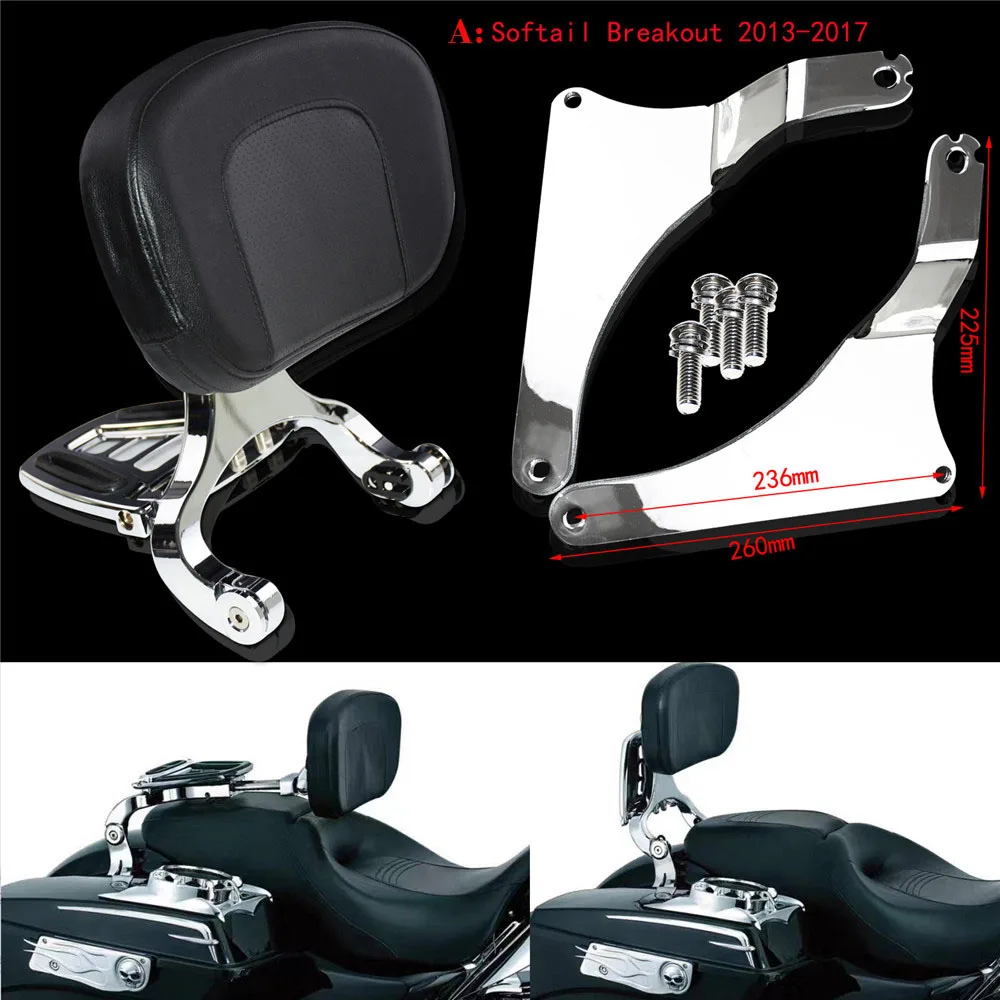 Motorcycle Adjustable Driver Passenger Backrest Chrome Sissy Bar Seat For Harley Softail Breakout Fat boy Touring Dyna Steet Bob