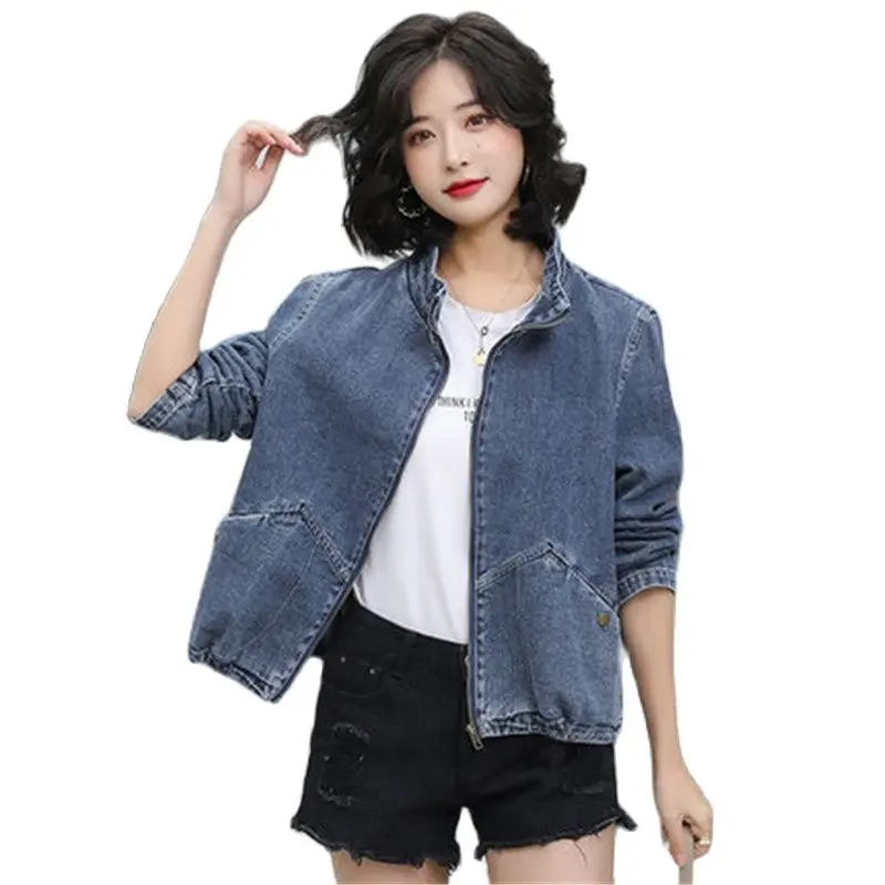 Spring jacket tops 2022 new women's BF Korean loose women's denim jacket short zipper slimming jacket 3XL A416