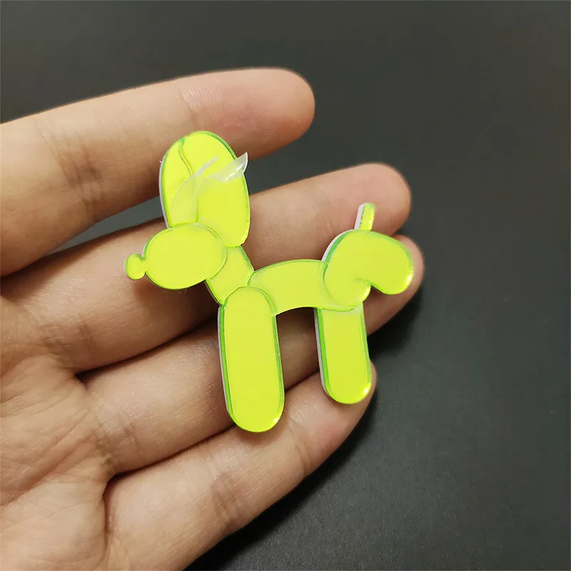 KUGUYS New 6 Variety Cute Fashion Neon Green Mirror Brooch for Women Men Acrylic Animal Birthday Party Gift Jewelry Accessories