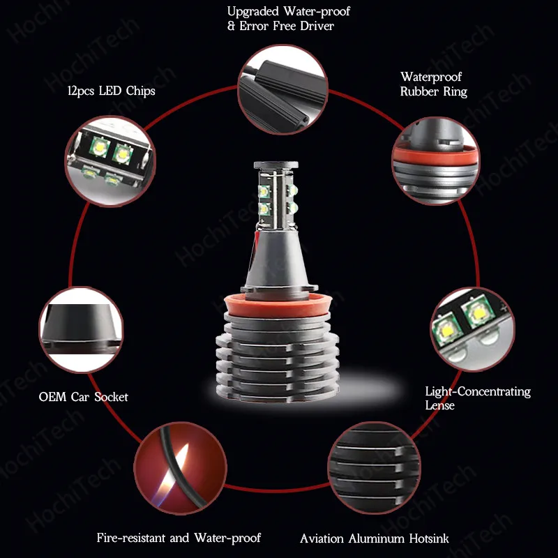 Luz diurna ultrabrillante con errores libres, 3 años de garantía, marcador LED h8/h11 para marcador LED Angel Eyes de 160W