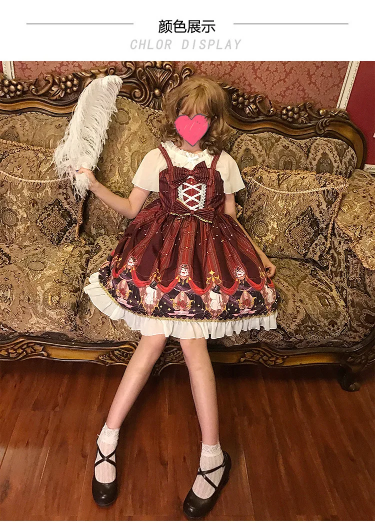 Japońska słodka sukienka lolita nadruk retro koronkowa bowknot sukienka w stylu wiktoriańskim kawaii dziewczyna gothic lolita jsk loli cos gotycka sukienka