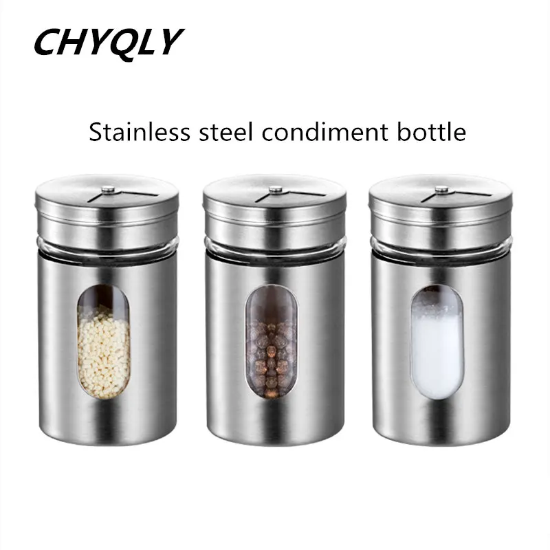 

Hot Sale Kitchen Cruet Soy Sauce Bottle Potes Condiment Spice Jar Glass Stainless Steel