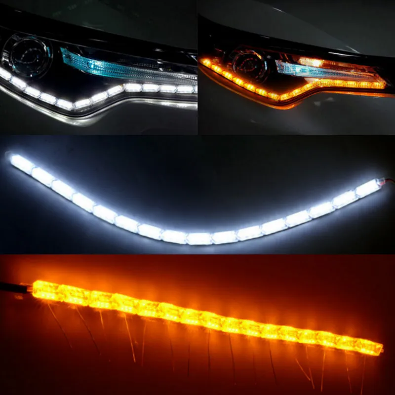 2 PCS Ultrafine 500mm 15mm  DRL Flexible LED Tube Style Turn Signal Lamps Daytime Running Lights Tear Strip Car Headlight