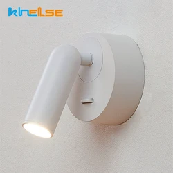 Lámpara LED de pared para lectura, candelabro moderno con interruptor para interiores, rotación de 350 °, 3W, para mesita de noche, dormitorio, libro, estudio, decoración del hogar, luz montada en la pared